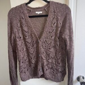 Maurices Womens Pointelle Knit‎ Button Front Cardigan Mauve Brown Size S